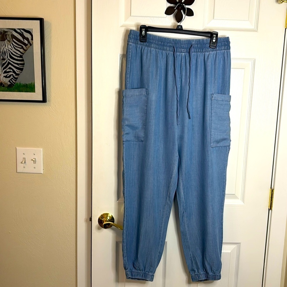 Indigo Rein Lightweight 100% Tencel Light Blue Joggers Size Large